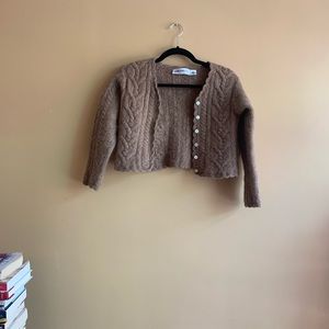 Thrifted wool cropped cable knit cardigan.